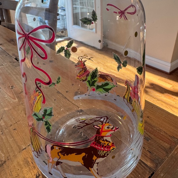 Anthropologie Festive Glass Carafe with Red and Gold Accents - Picture 3 of 5